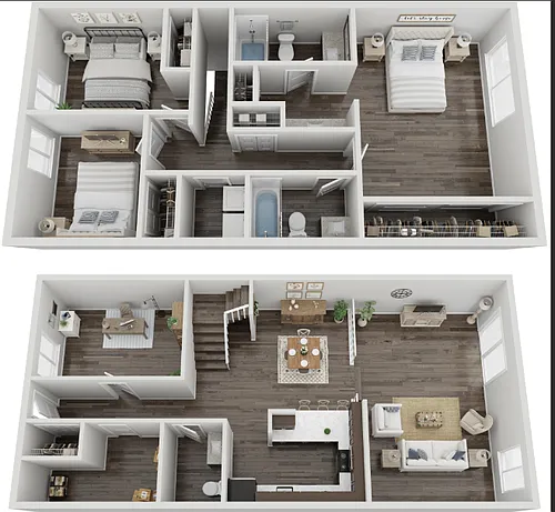 Floor plan Townhouse 3 bd 2 Full 1 Half Bath