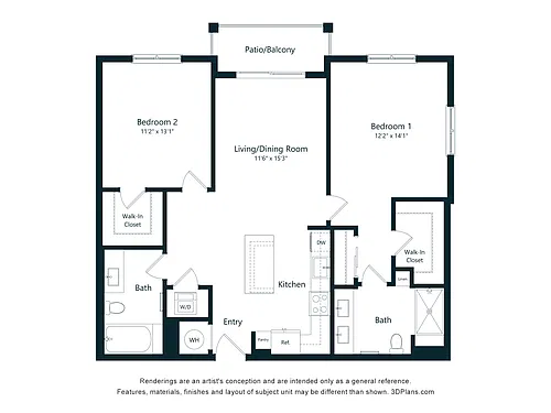 Floor plan B3 | 2 Bed | 2 Bath