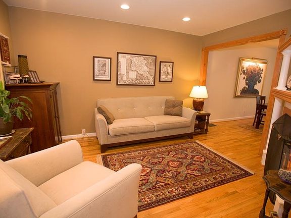 Living room with decorative fireplace