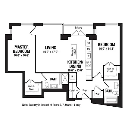 Floor plan 2 Bed/2 Bath-B1