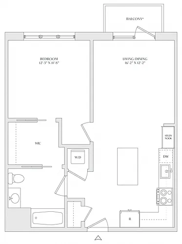 Floor plan 1 Bed/1 Bath-A2m