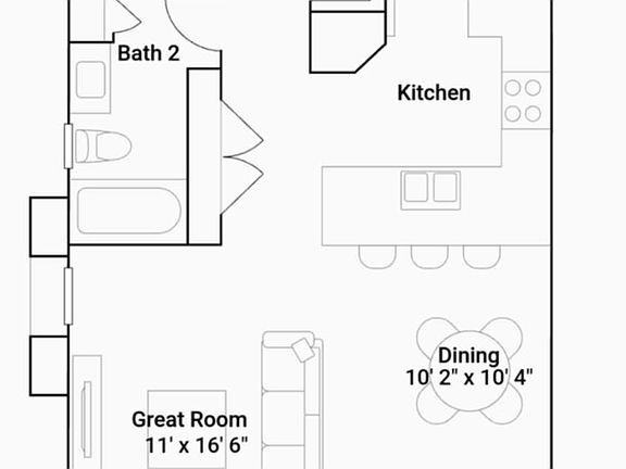 Floorplan with room dimensions (Floor 2-Upstairs) 2 bedrooms; 1 full bath; kitchen; dining; and living