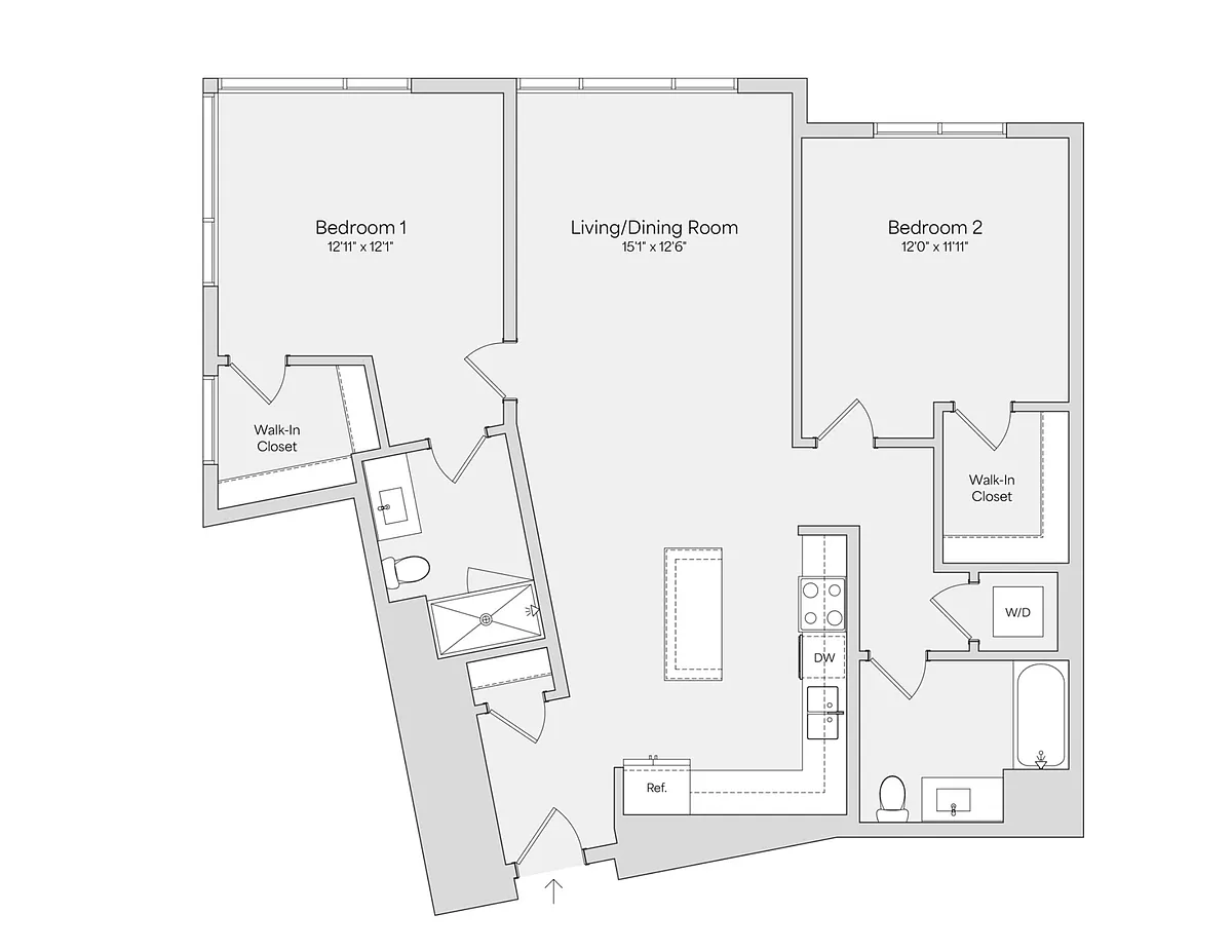 Floor plan 2BR 2BA (1232 SF)