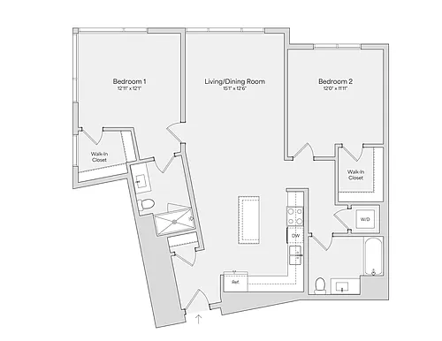 Floor plan 2BR 2BA (1232 SF)