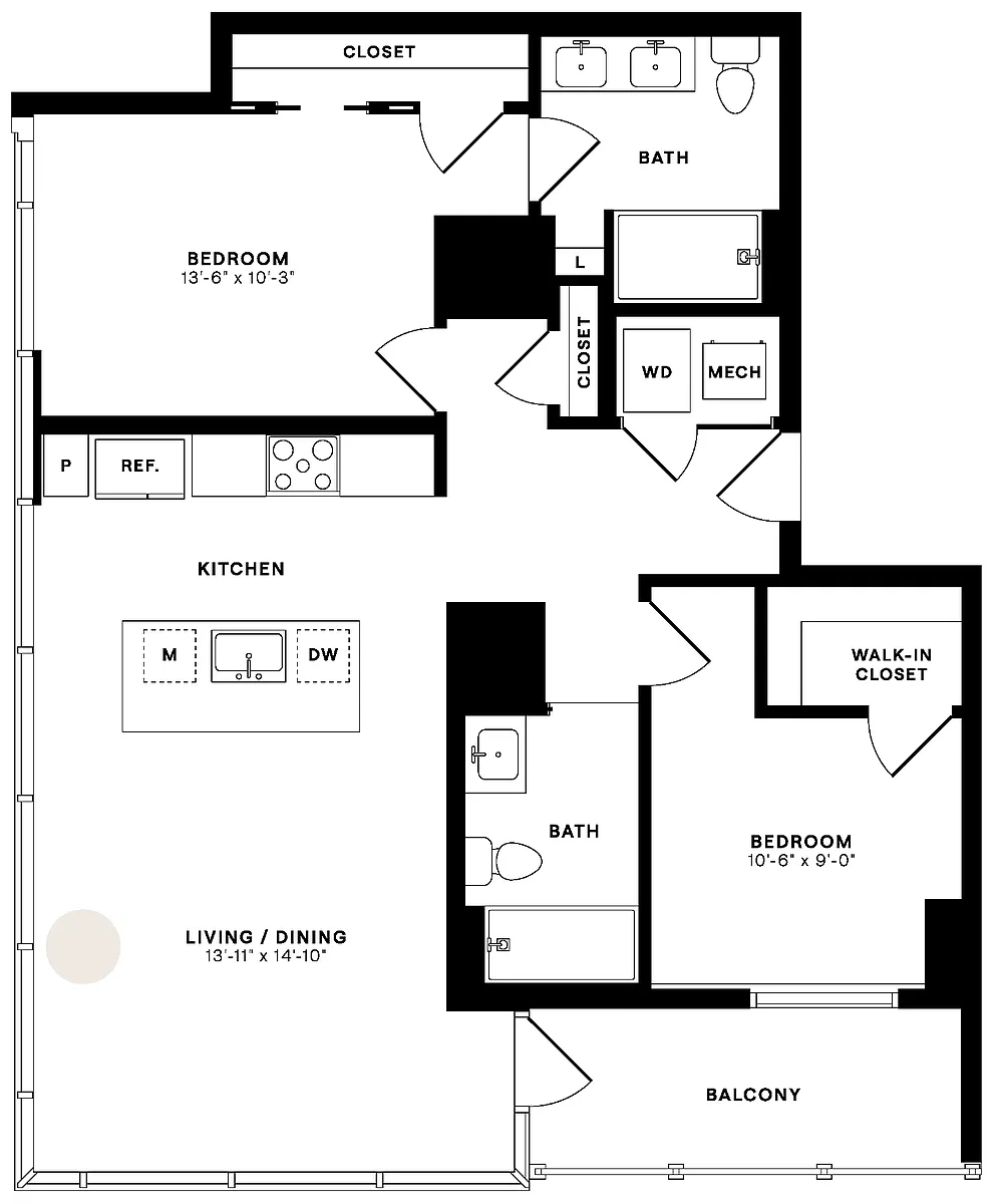 Floor plan 2 Bed/2 Bath-2B