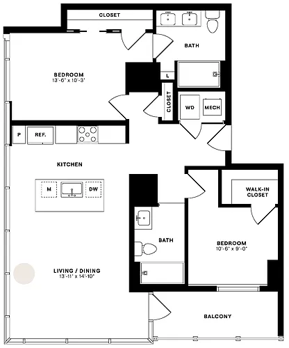 Floor plan 2 Bed/2 Bath-2B