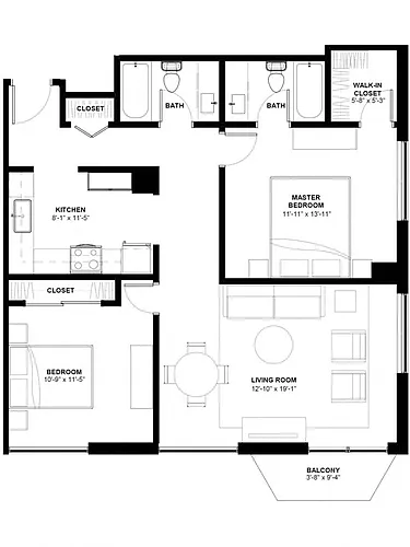 Floor plan 2 Bedroom - 2 Bathroom