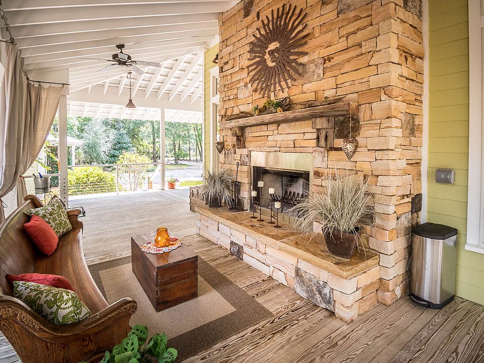 Stacked Stone Fireplace