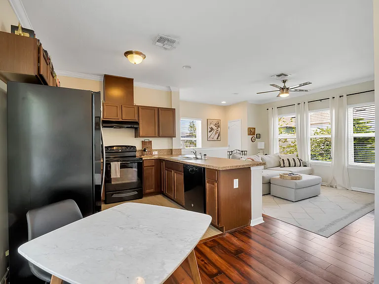 Open kitchen and dining area