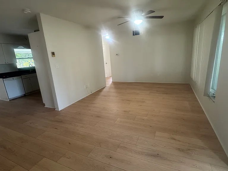 view from front door of living room into kitchen.