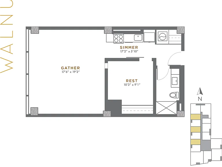 Walnut - 1 BD / 1 BA - 728 SF Walnut - 1 BD / 1 BA - 728 SF