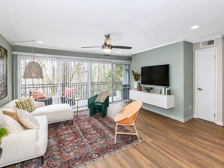 Bright living spaces with stylish decor and scenic outdoor views.