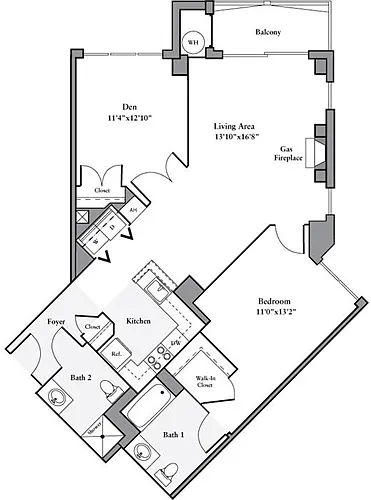 Floor plan 2 Bedrooms AA
