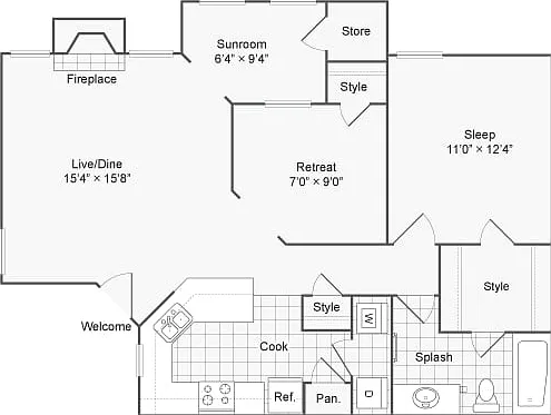 1 BR x 1 BA with Washer/Dryer C 1 BR x 1 BA with Washer/Dryer C