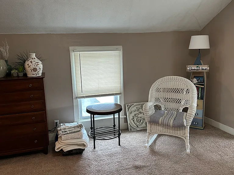 Catch a view of the lake from this living room window.