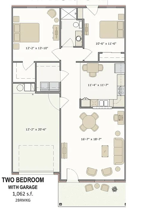 Floor plan 2 Bed/1Bath w/Gar