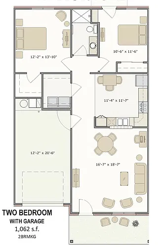 Floor plan 2 Bed/1Bath w/Gar