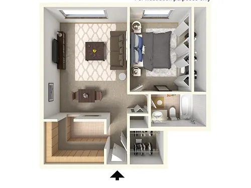 Floor plan 1 Bedroom 1 Bath (B)