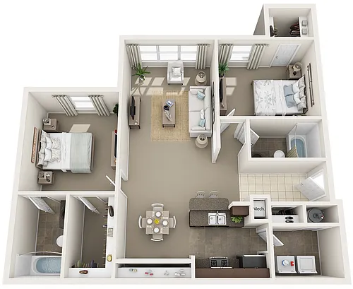 Floor plan Two Bedroom Two Bath (B)