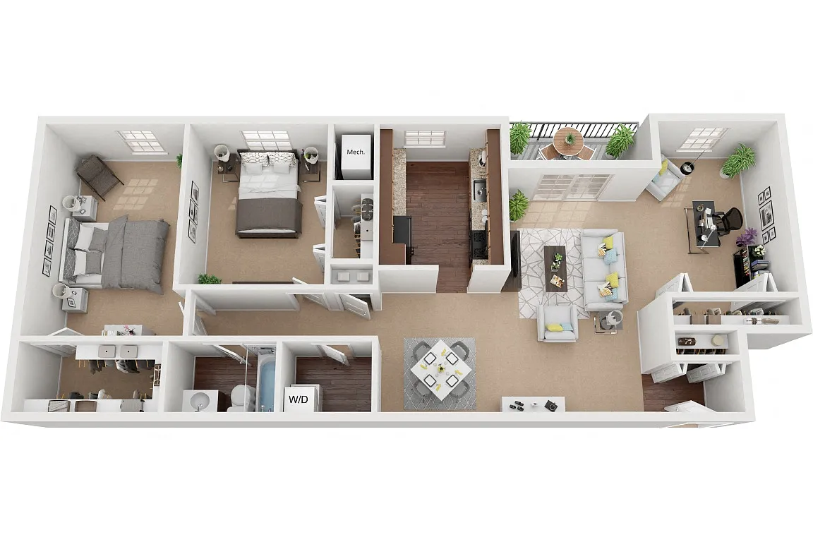 Floor plan Dorchester 2 Bedroom 1 Bath Den Renovated