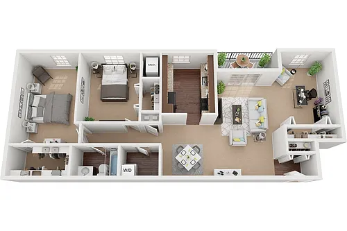 Floor plan Dorchester 2 Bedroom 1 Bath Den Renovated