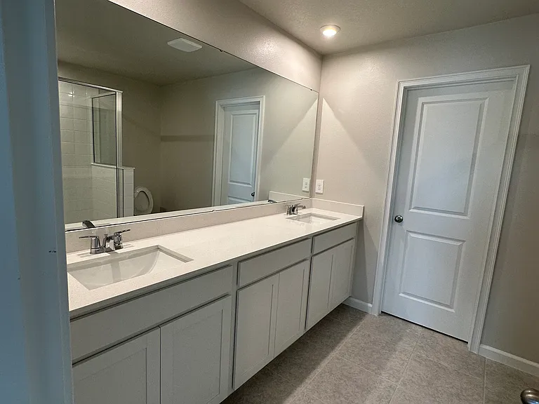 Primary Bathroom with Dual Sinks and Walk-in Closet