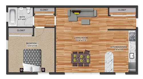 Floor plan 1 Bed 1 Bath