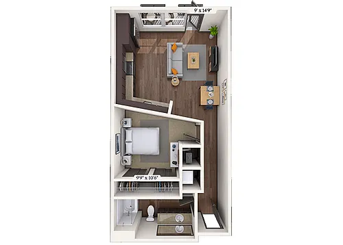 Floor plan Traditional 1x1 601-637 SF