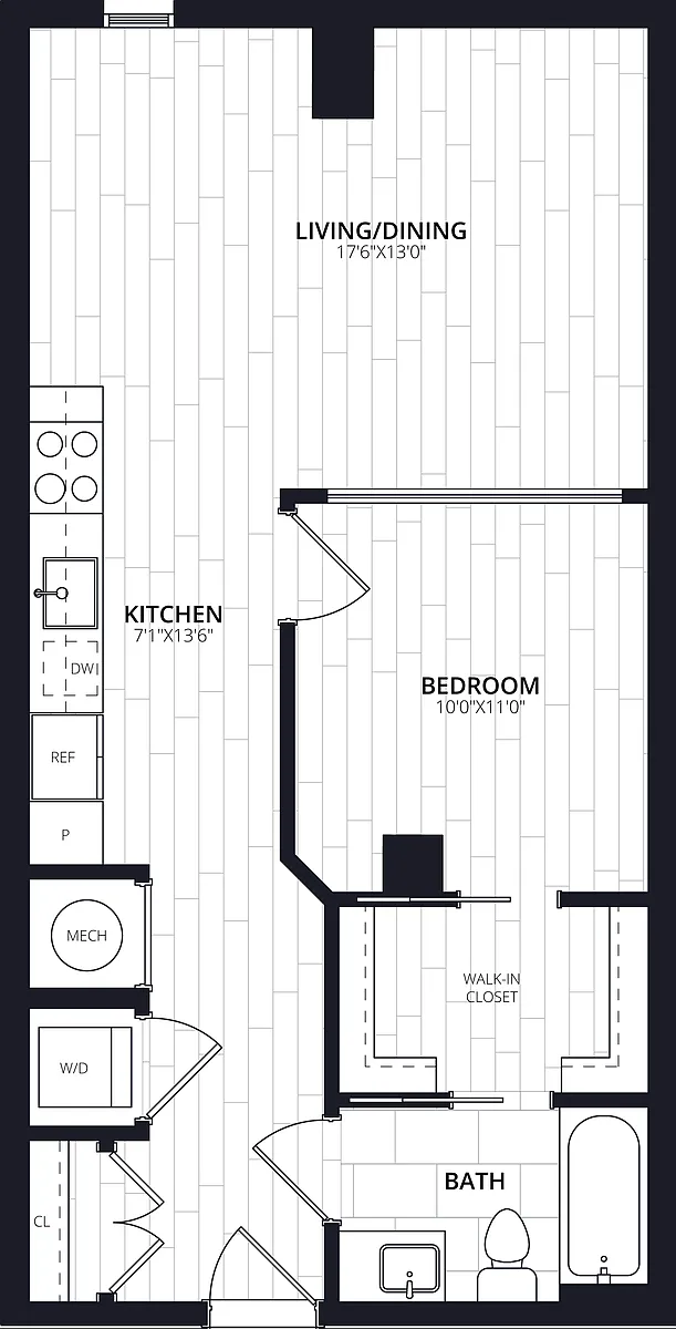 Floor plan 1 Bed/1 Bath JR-AJ13