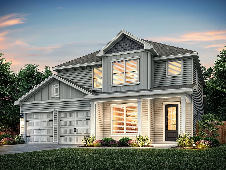 Dusk rendering of the Yoakum, showcasing a large front porch.