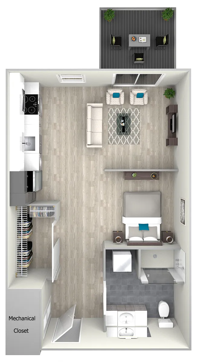 Floor plan 78dS1Pa Studio One Bath with Patio