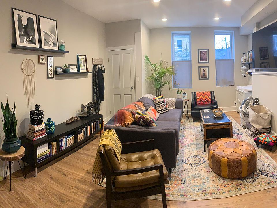 Front door and living room.