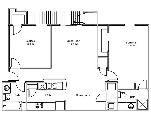 Floor plan 2 Bedroom 2 Bath Deluxe