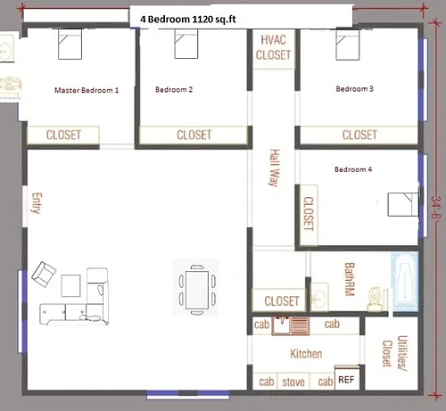 Floor plan 4 beds 2 baths