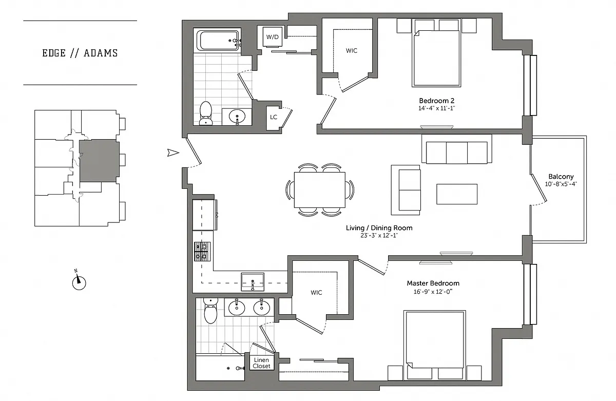 Floor plan 2 Bed/2 Bath-B3 Adams