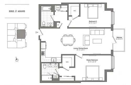 Floor plan 2 Bed/2 Bath-B3 Adams