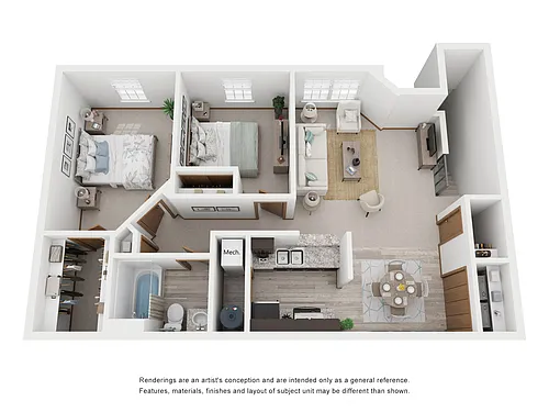 Floor plan Two Bed, One Bath