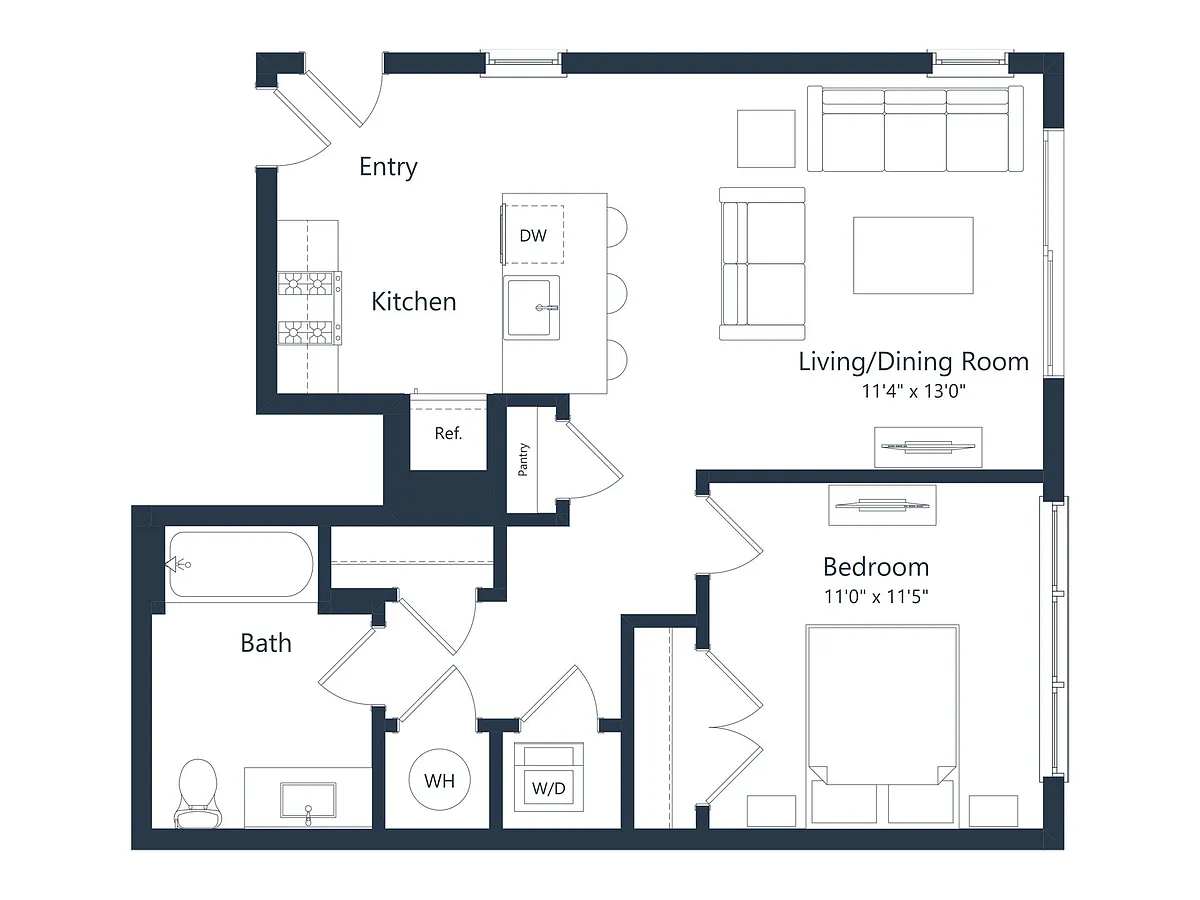 Floor plan A2M1 | 1 Bed | 1 Bath