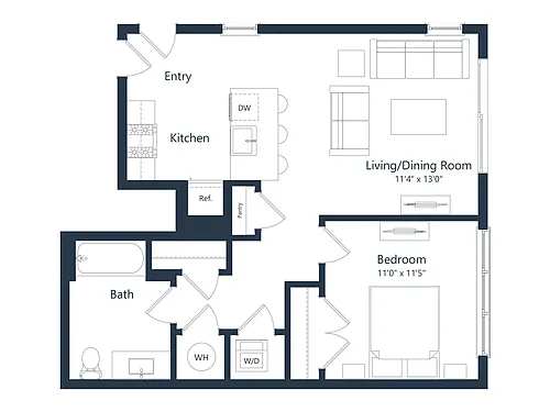 Floor plan A2M1 | 1 Bed | 1 Bath