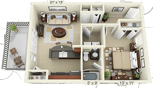 Floor plan 1 Bed 1 Bath - XL