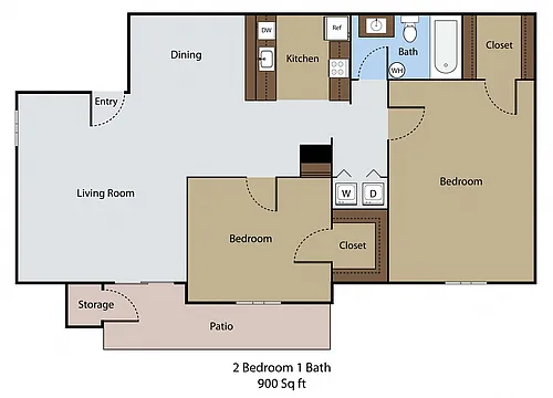 Floor plan 2 BR 1 BA