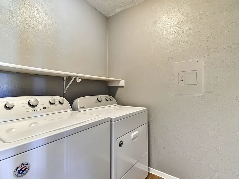 Convenient laundry space with washer/dryer connections for easy in-home laundry days.