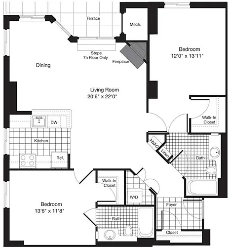 Floor plan 2 Bedrooms Q