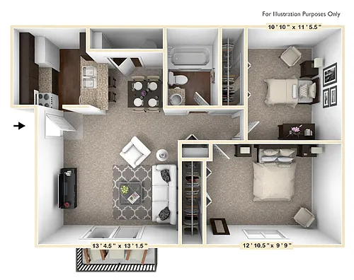 Floor plan The Mahogany 2 BR 1 BA