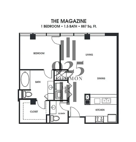 Floor plan 1 Bedroom 1.5 Bath