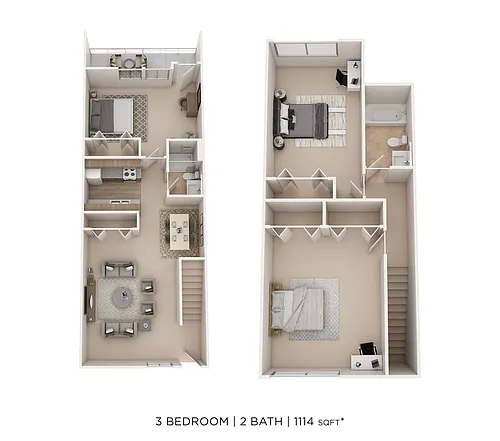 Floor plan 3 Bed 2 Bath 1114sqft