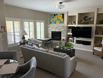 living room from kitchen-gas fire place light by flip of a switch