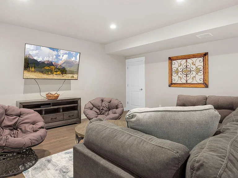 Basement TV and sofa