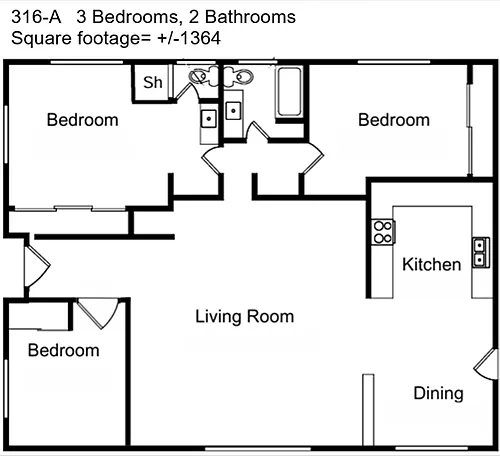 Floor plan 3 bedrooom