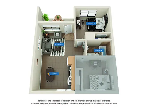 Floor plan Individual Lease - 2 bed 1 bath - Shared Bath